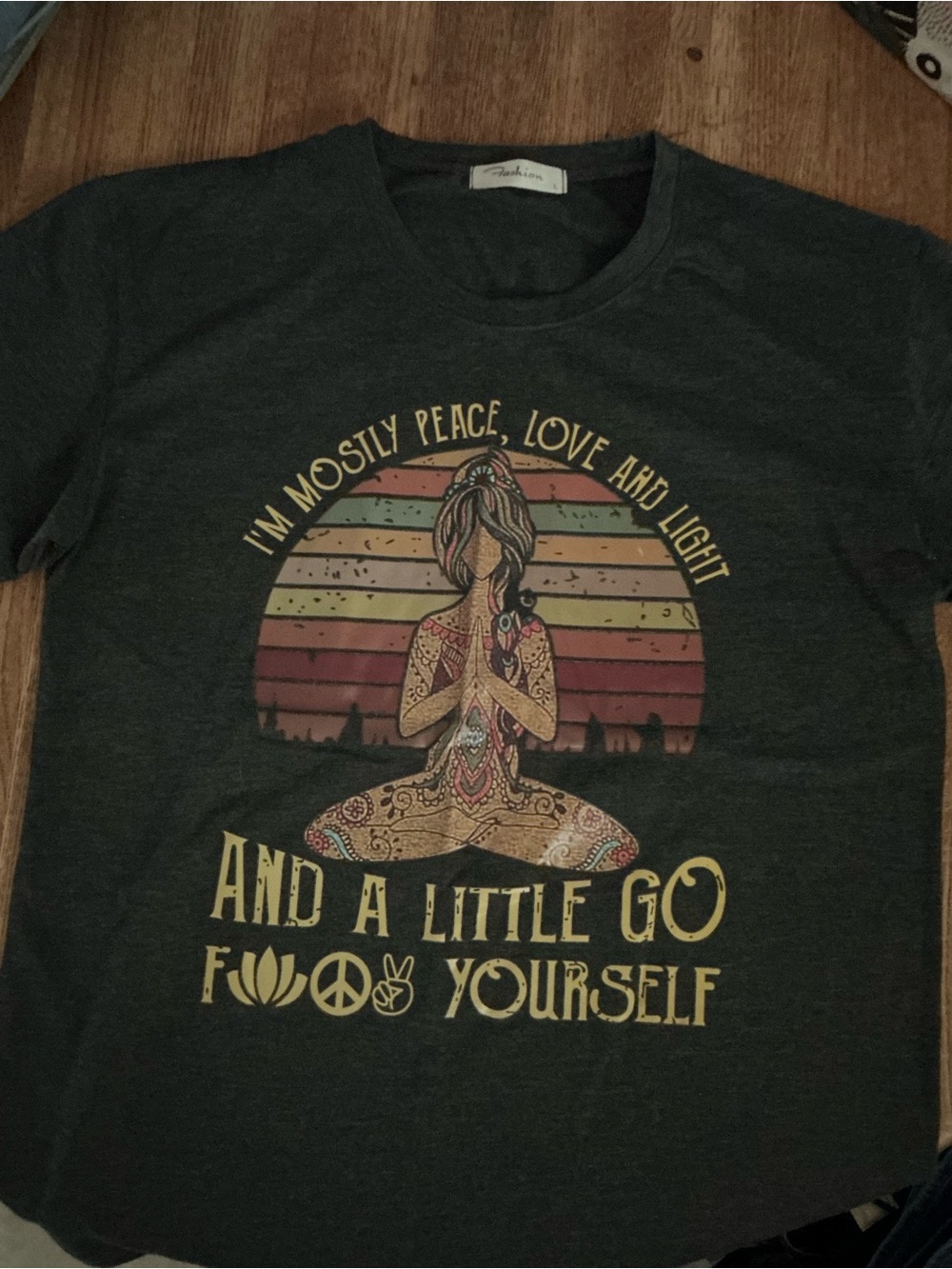 Kids Dark Gray Graphic Yoga Tee - Peace & Attitude